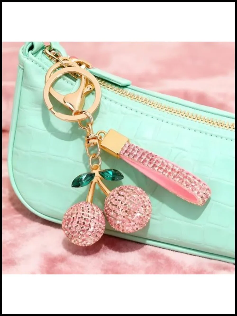 Sparkly Rhinestone Cherry Keychain with Tassel